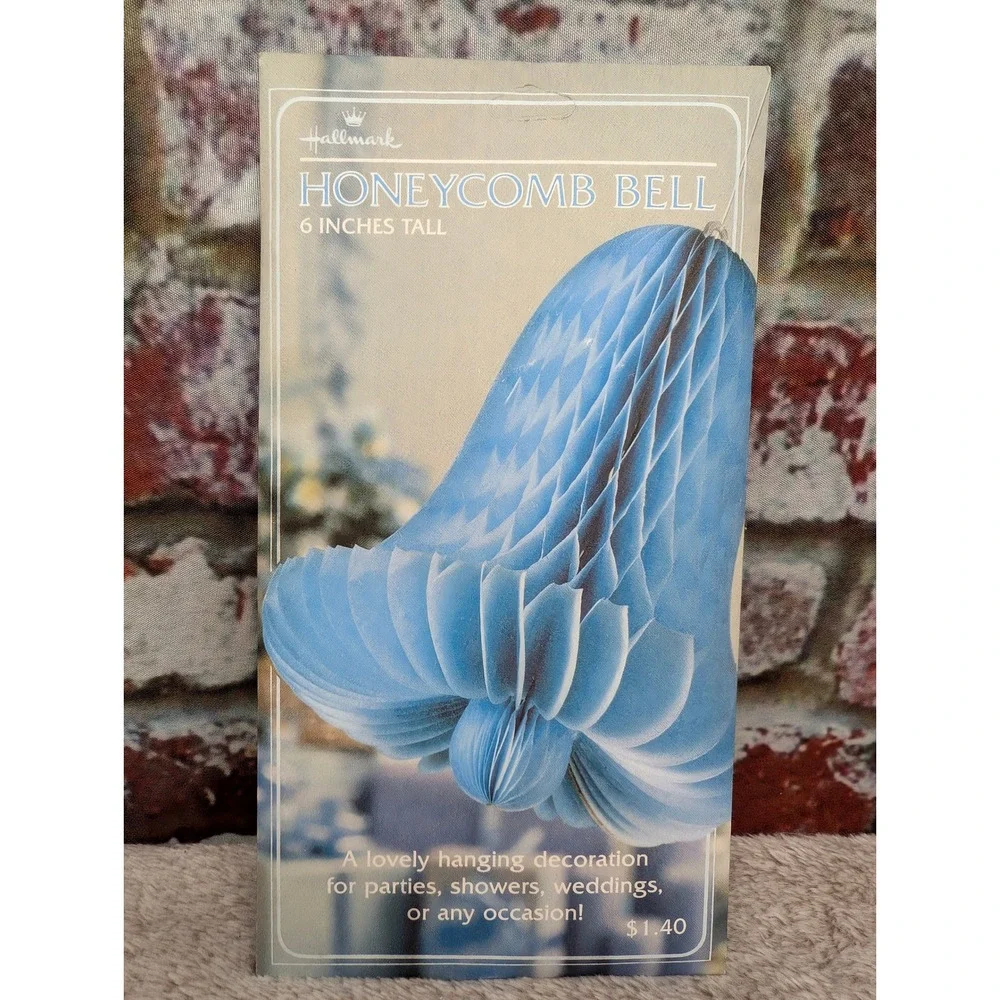 Vintage 1980 Hallmark Blue Honeycomb Bell 6 Inch Hanging Party Decoration NEW